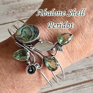 Abalone Shell Peridot Bangle Bracelet Handmade Stone Gemstone Crystal 925 Silver